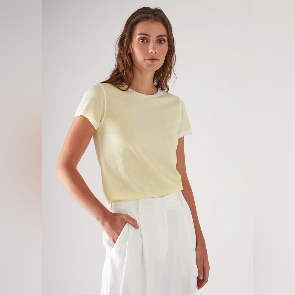 NWT PATRICK ASSARAF Reverse Spray Lightweight Pima Cotton Tee - Lemondrop - XL